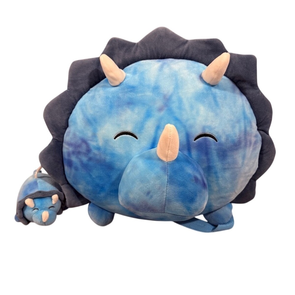 Linzy Plush Triceratops Backpack Blue Tie Dye Dinosaur with Mini Clip Accessory‎